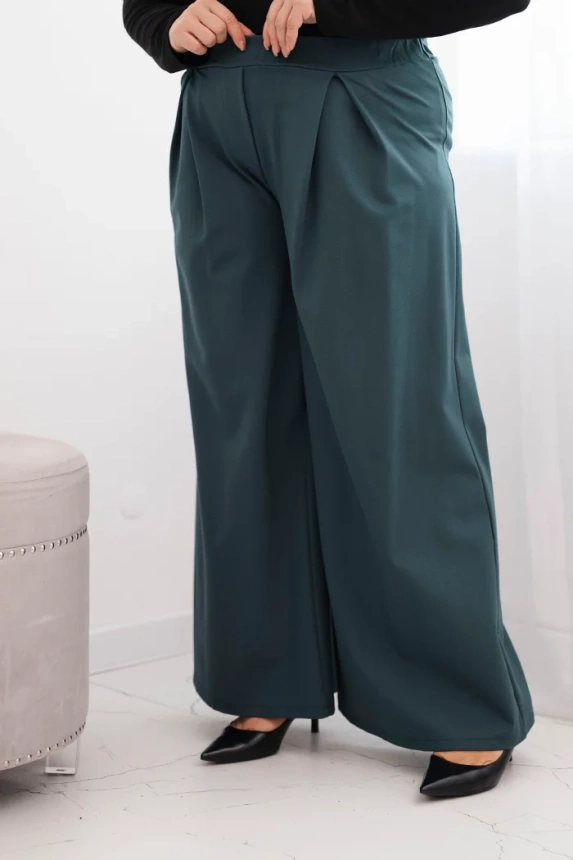 Damen Plus Size Hose mit weitem Bein und Falten meeresgrün