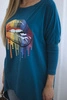 Oversize-Bluse mit Regenbogen-Lippen-Print marine