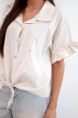 Women's cotton tie-front shirt with floral embroidery beige
