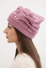 Women's wool winter hat with decorative crystals K399 purple