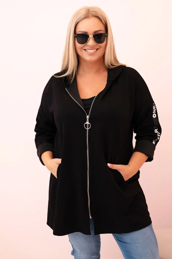 Women's butter-colored sweatshirt with decorative sleeves black