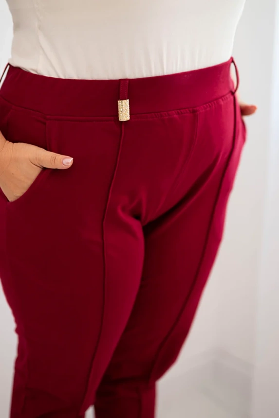 Damen Baumwollhose Plus Size mit elastischem Bund bordeaux