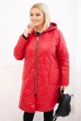 Plus Size women's winter quilted jacket with a hood red