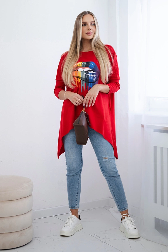 Blouse oversize with rainbow lips print red