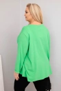 Plus size women's blouse with cotton, long sleeves and ruching light green