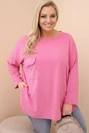 Damenbluse Plus Size aus Baumwolle mit Tasche und umgeschlagenem Ärmel mintgrün