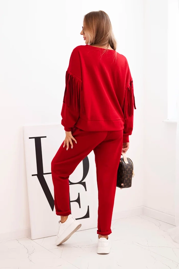 Women's butter set with fringes on the sleeves burgundy