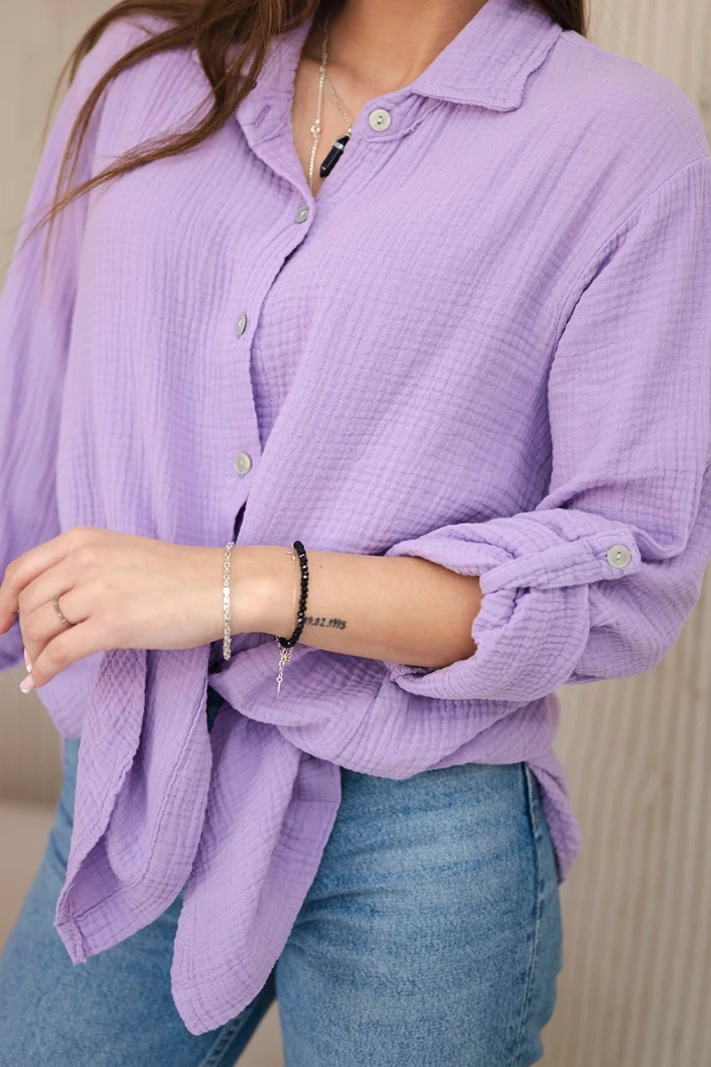 Hemd aus Baumwoll-Musselin oversize violett