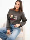 Damen-Sweatshirt locker aus Baumwolle mit Stickerei Amour khaki