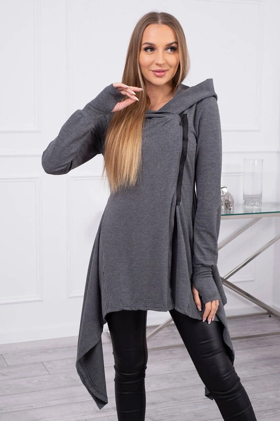 Sweatshirt mit Kapuze und seitlichem Reißverschluss graphit