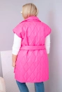 Women's Plus Size quilted vest with belt and collar neon pink