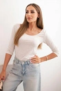 Bluse runder Ausschnitt beigem Melange