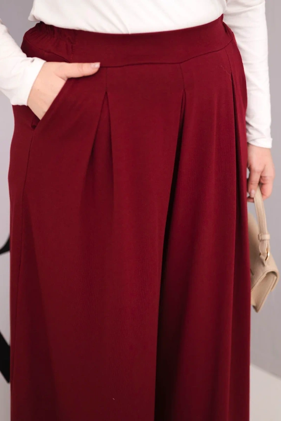 Dámské bavlněné kalhoty Plus Size s širokými nohavicemi a volným střihem bordové