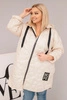 Plus Size women's quilted jacket with a hood and the inscription HOPE light beige
