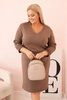 Damenkleid Plus Size in Butterfarbe mit V-Ausschnitt und Ärmeln in Fango