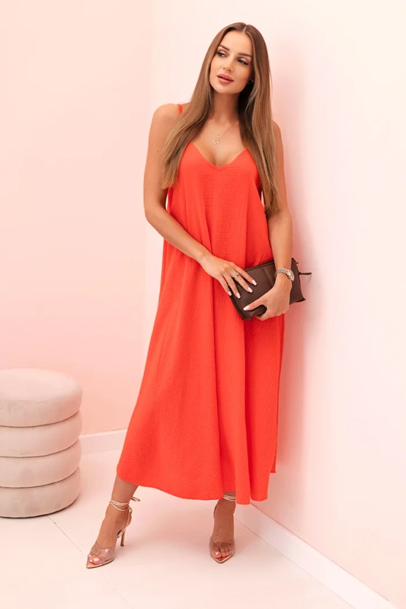 Muslin dress with straps raspberry