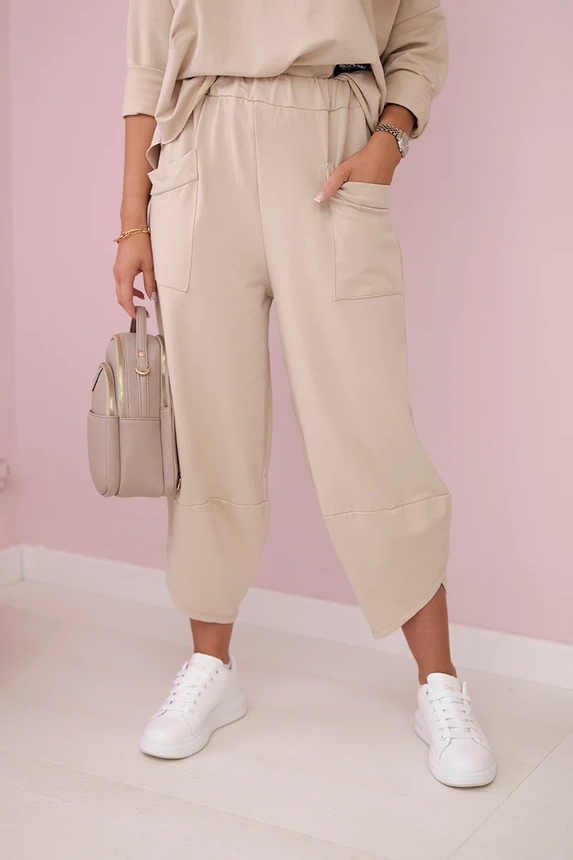 Baumwoll-Sweatshirt-Hosen-Set beige