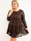 A dress women's Plus Size with viscose blend and sequins brown