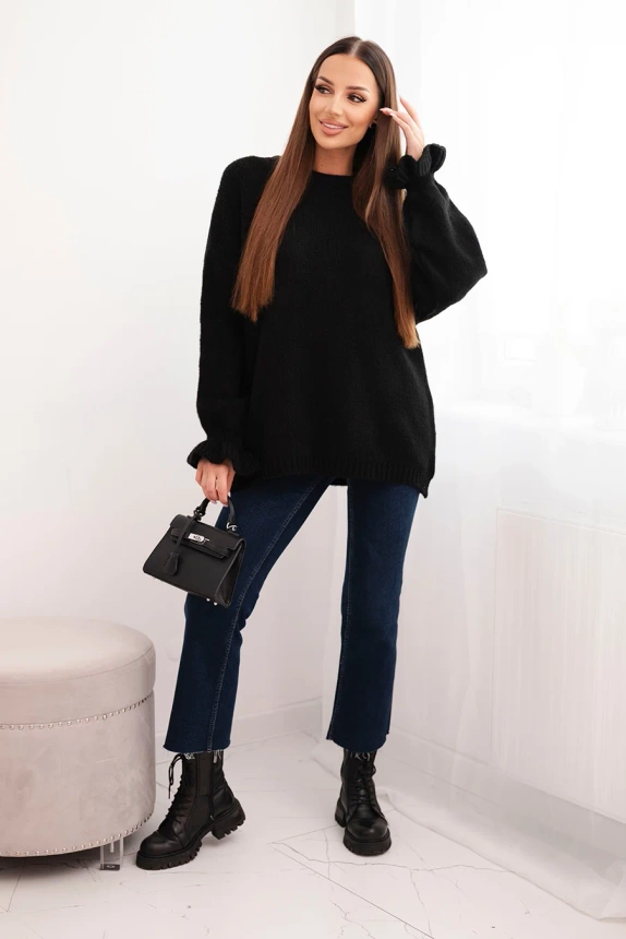 Women's sweater with a blend of mohair and wool in a loose fit black