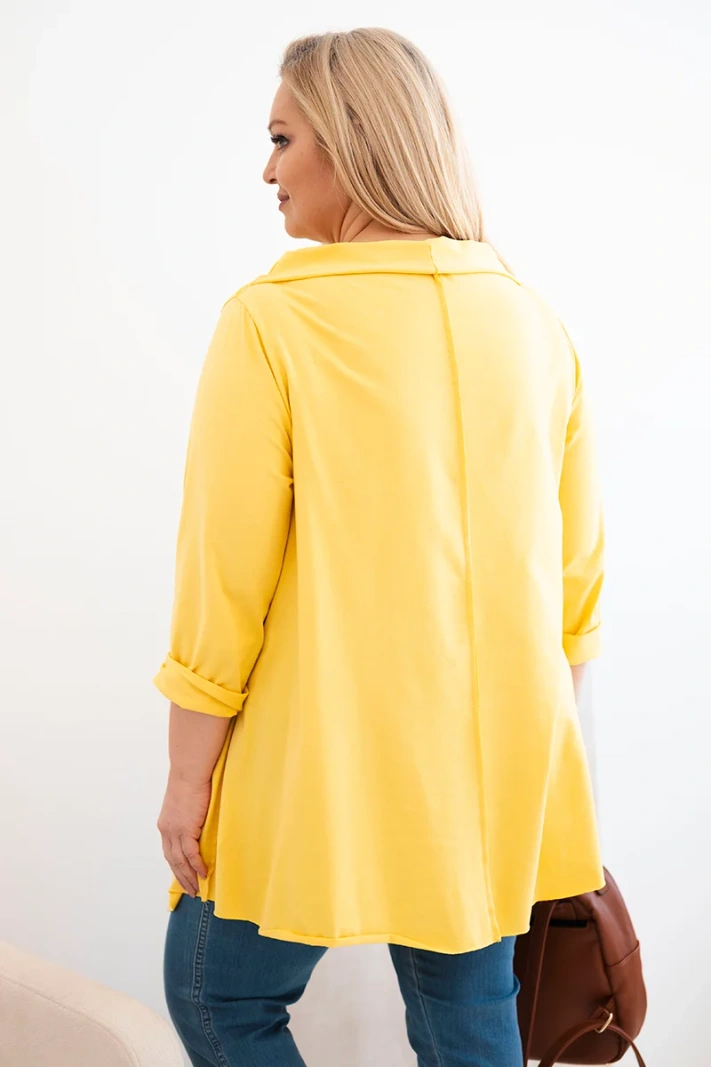 Women's cotton Plus Size asymmetrical blouse with rolled-up sleeve yellow