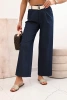 Women's cotton pants with wide legs and a belt - dark denim