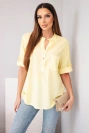 Women's cotton shirt blouse with short sleeves and a pocket yellow