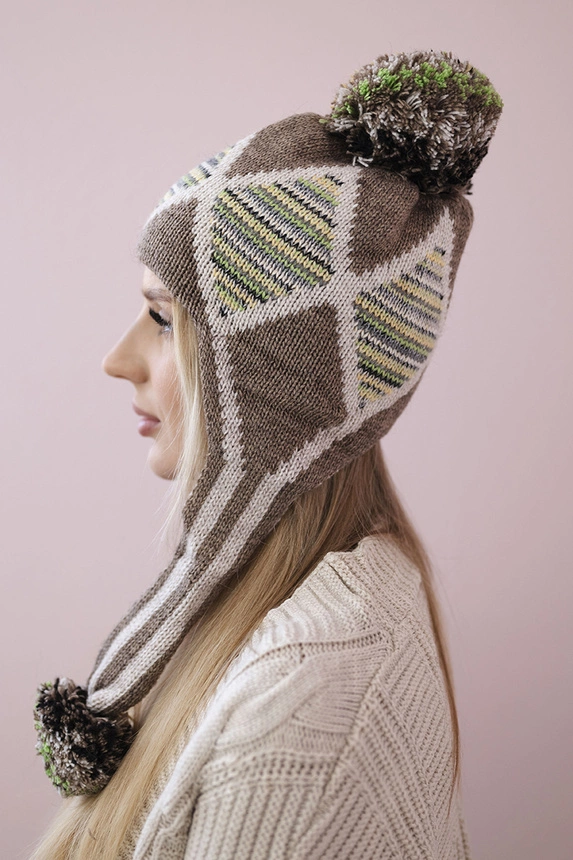 Women's long eared cap Eunika K322 cappuccino+beige