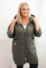 Damen Winterjacke gepolstert Plus Size mit Innenfutter im Leopardenmuster und Kapuze khaki