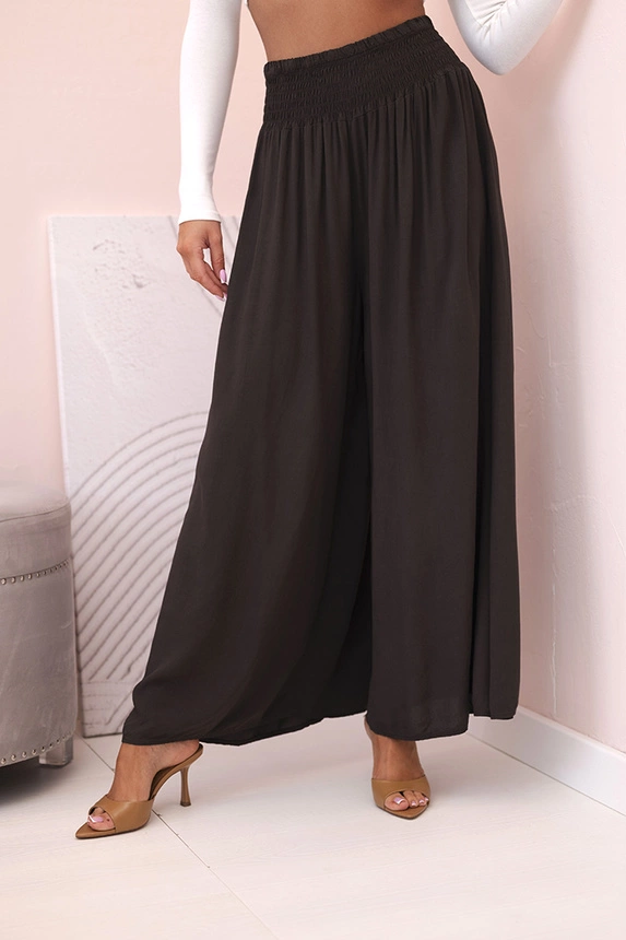 Women's viscose trousers with elastic waistband brown