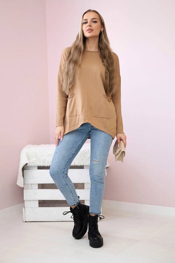 Pullover mit Vordertaschen Kamel