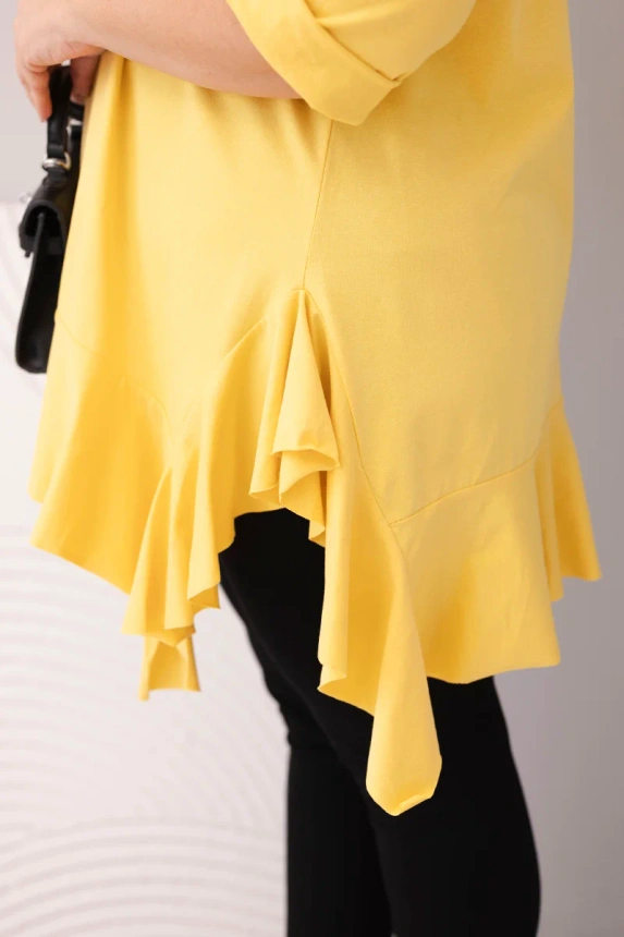 Women's Plus Size blouse with cotton, featuring ruffles and rolled-up sleeves yellow