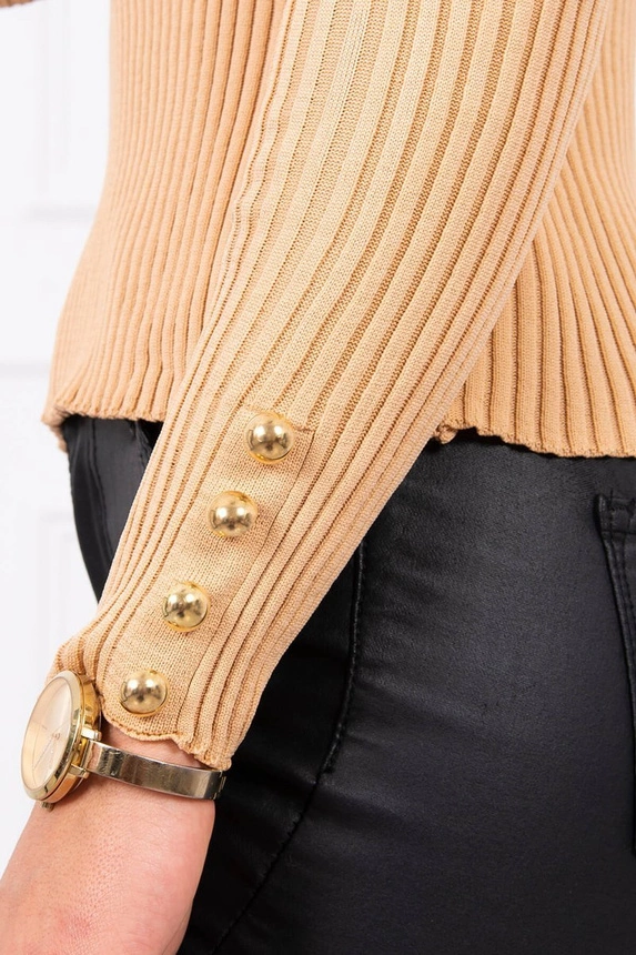Fitted sweater blouse with buttons beige