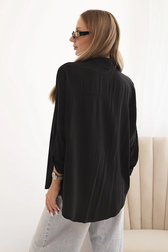 Women's shirt with viscose, decorative buttons, and collar black