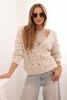 Damenpullover mit V-Ausschnitt und goldenen Knöpfen beige