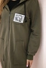 Längeres Damen-Sweatshirt mit Kapuze und Reißverschluss khaki