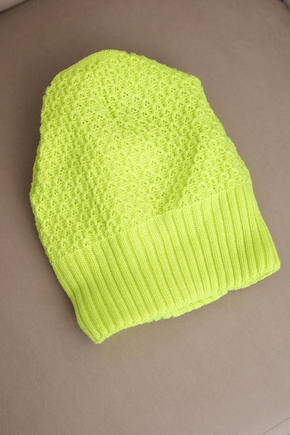 Women's winter wool hat with double rolled-up cuff K426 neon yellow