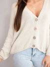 Damen Baumwollpullover Oversize mit Knöpfen und V-Ausschnitt beige