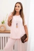 Women's set with a loose blouse and wide pants powder pink
