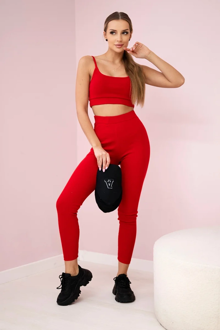 Striped top set with a blouse red