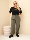 Women's Plus Size cotton corduroy pants with an elastic waistband and pockets khaki