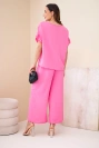 Women's viscose set with a printed blouse and trousers light pink