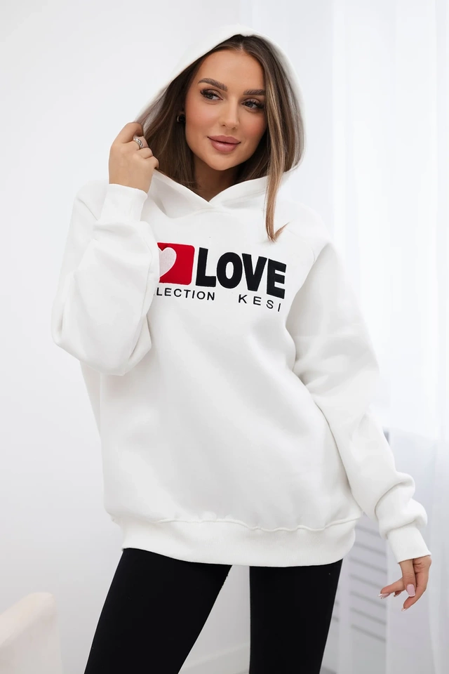 Zateplená bavlnená mikina s kapucňou Love ecru