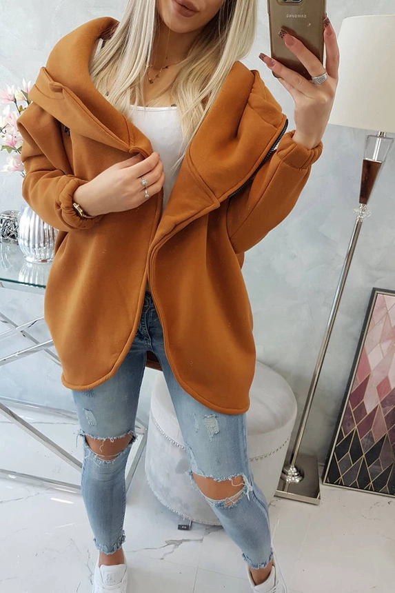Sweatshirt with short zipper camel