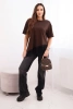 Women's cotton asymmetric blouse with lace at the bottom brown
