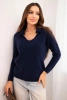 Damenpullover aus Baby-Alpaka mit Kragen und V-Ausschnitt blau