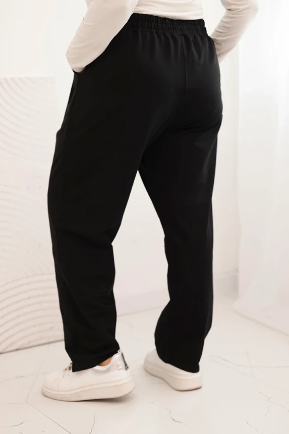 Plus Size women's cotton pants with sequin stripes black