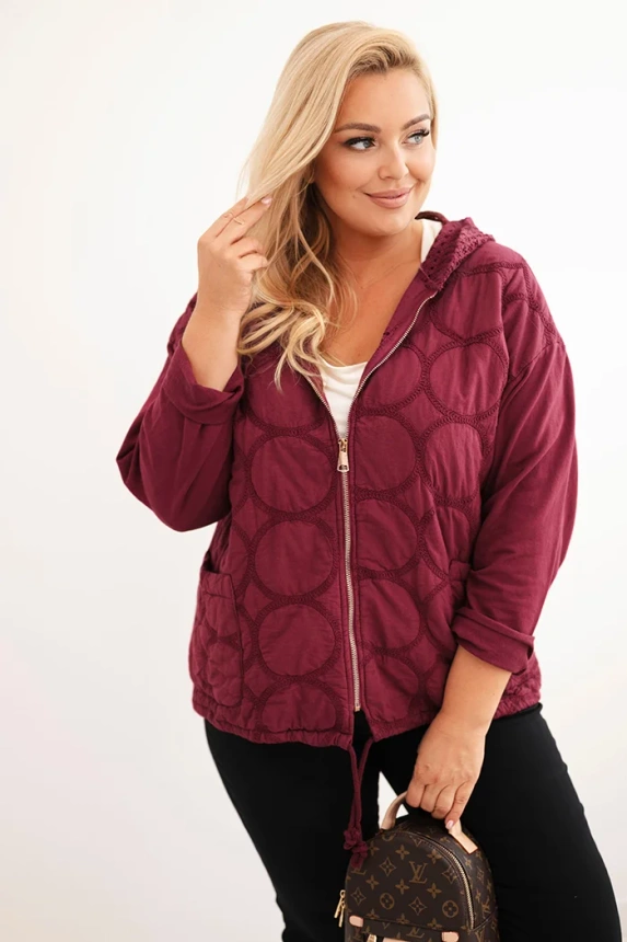 Dámská mikina Plus Size bavlněná na zip bordó