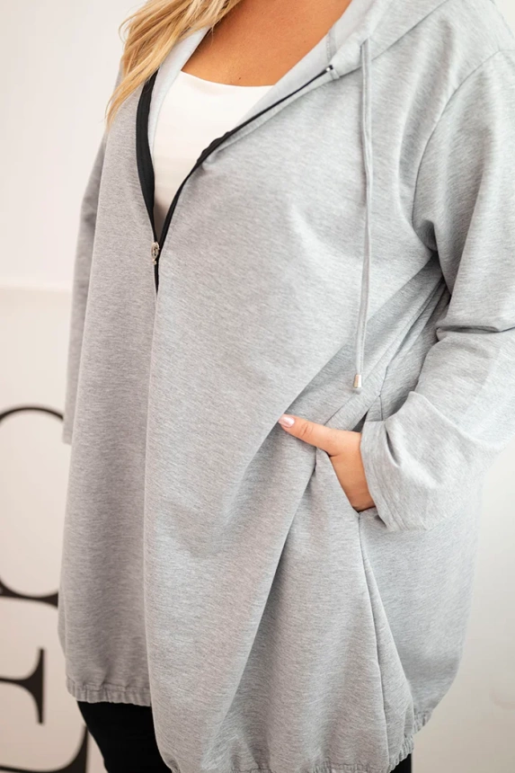 Women's Plus Size cotton hoodie with a zipper gray