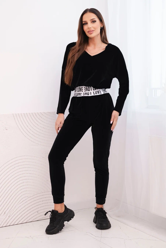 Veloursset mit Kapuze schwarz