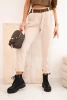 Women's pants with a striped belt beige